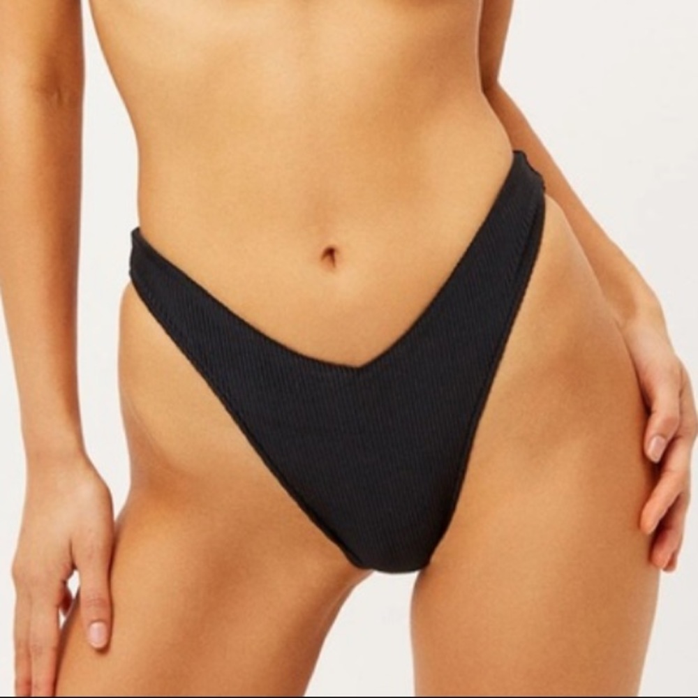 Frankie’s Bikinis black ribbed bikini bottom